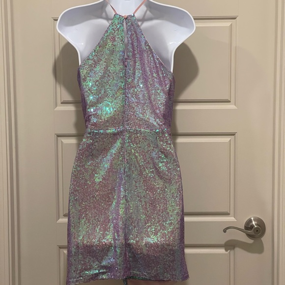 Lulus Hilario Iridescent Sequin Bodycon Mini Dress Size Small - Picture 6 of 11